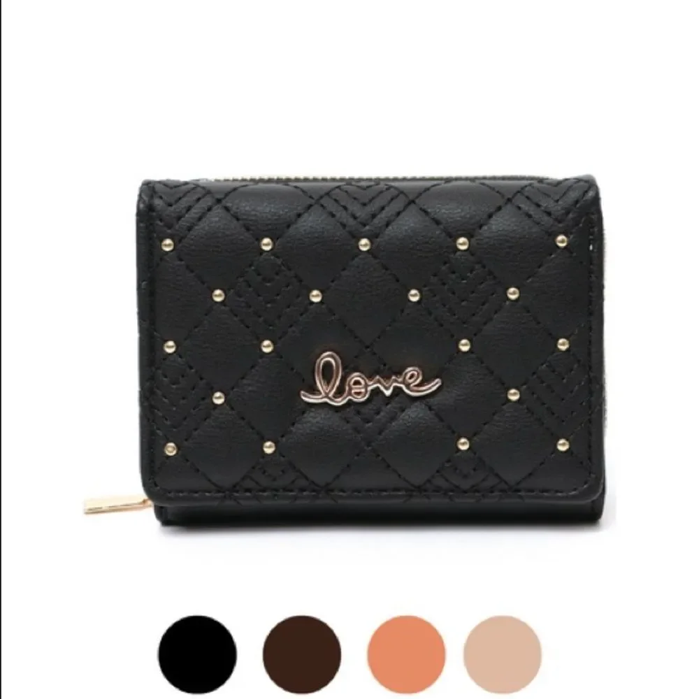 Quilted Studded Love Wallet - Black- Gift Idea - NWT